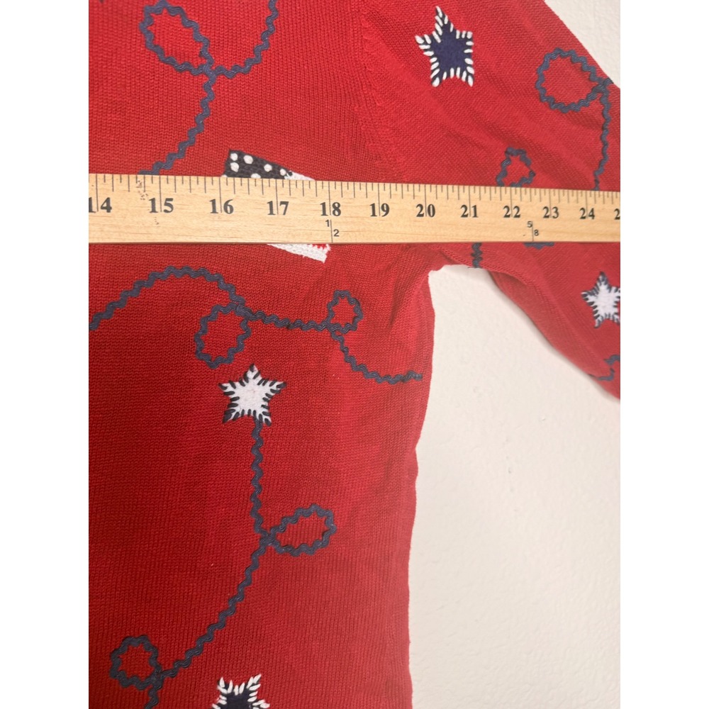 Talbots Petite M Patriotic Linen Blend Cardigan Sweater Red American Flag - Picture 3 of 6